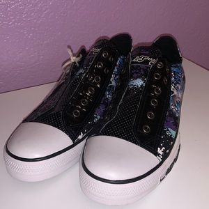 Don Ed Hardy, Tiger/Spotted Sneakers, Blue, Purple, Black and White, Never worn